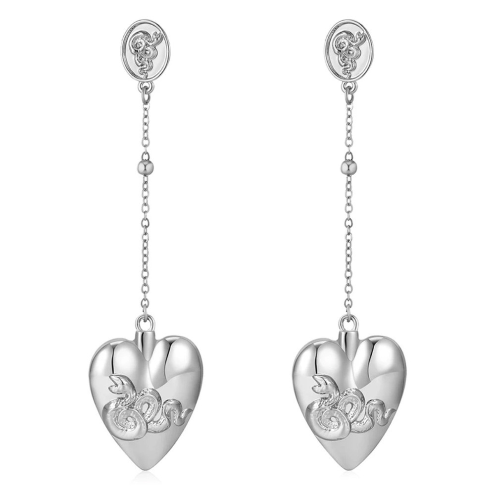 ⭐️NEW⭐️ 18K White Gold (Rhodium) LDR Serpent Heart Drop Earrings